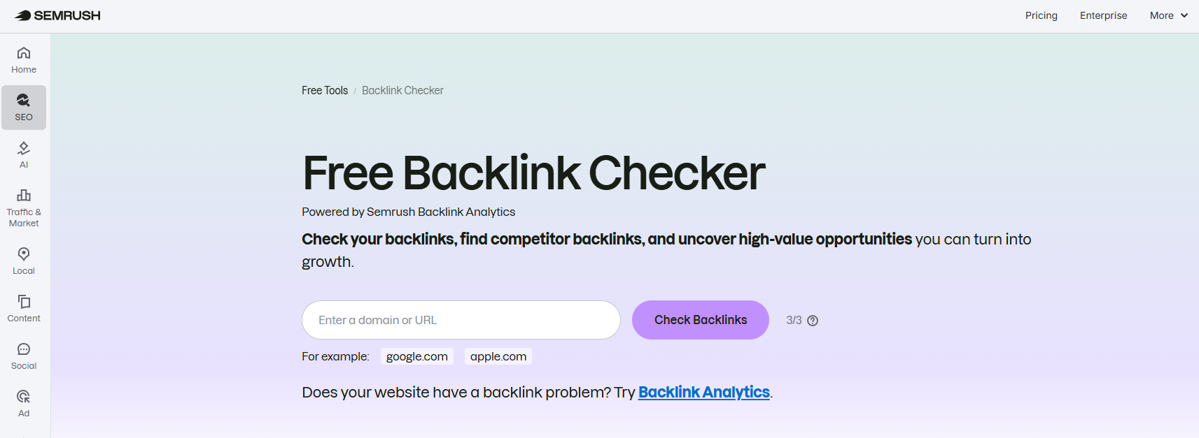 כלי בדיקת קישורים חיצוניים חינמי של semrush